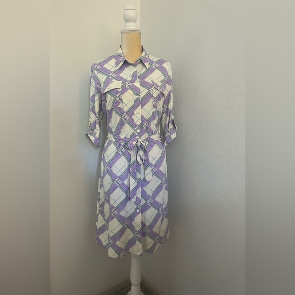 J. McLaughlin Lavender and White Plaid Shirt Dress
